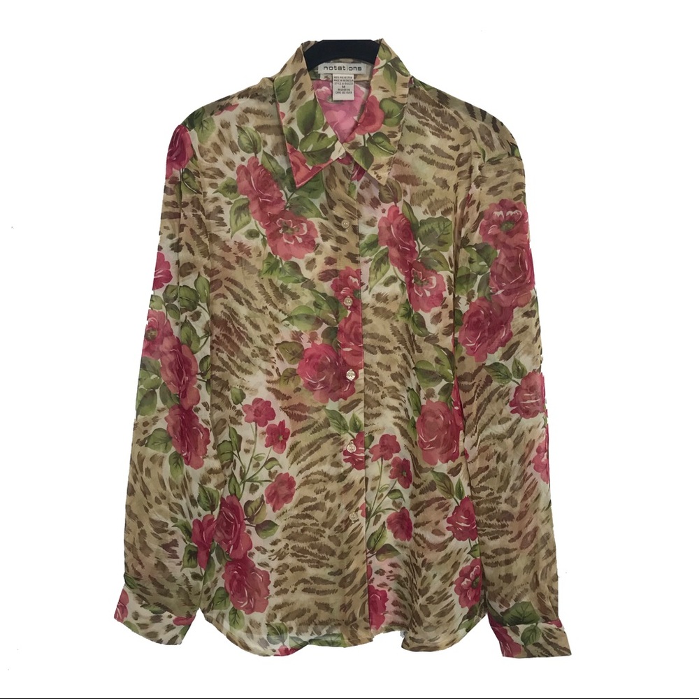 Vintage Cheetah and Roses Sheer Blouse